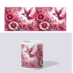 Pink Floral Hummingbird Mug
